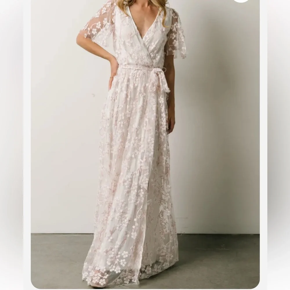 Baltic Born Cherry Blood embroidered belted Cream Maxi Dress - Picture 7 of 8